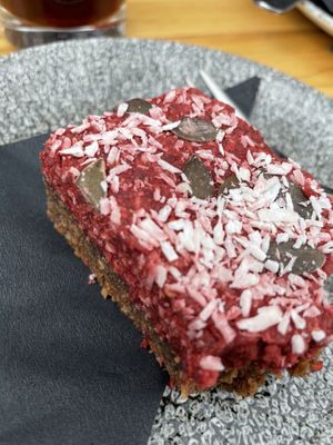 Raspberry and coconut slice: vegan, gluten-free and yummy! at Kaffeine in London