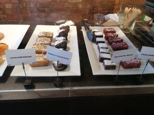 Cakes 1 and 4 are vegan at Kaffeine in London