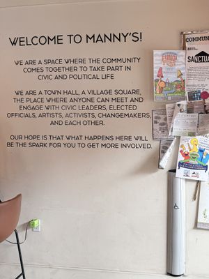 Statement wall about the purpose/intention  at Manny's in San Francisco