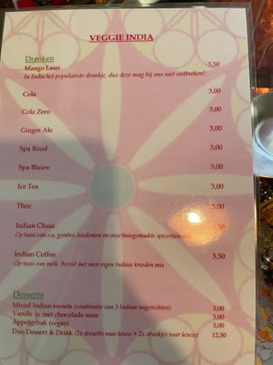 Menu - drinks + dessert at Veggie India in Nijmegen