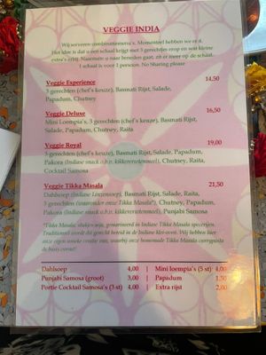 Menu - mains at Veggie India in Nijmegen