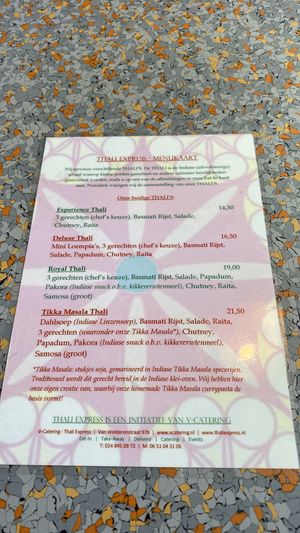 Menu at Veggie India in Nijmegen