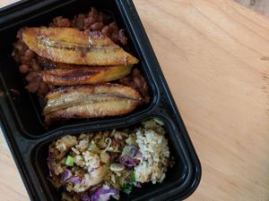 Vegan red beans and dirty rice with plantains at Soul n' Vinegar in Richmond