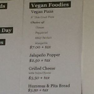 Vegan Menu at Back to the Grind in Riverside