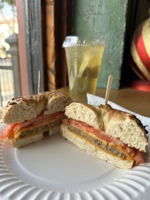 Vegan Bagel Melt and Iced Yerba Matee  at Back to the Grind in Riverside