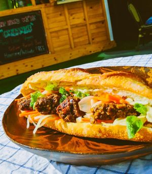 Vegan Bánh Mi (eggplant "meatballs") at Poppy's in Bangkok