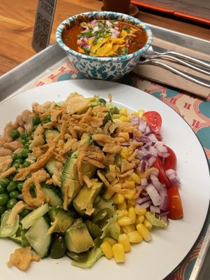 Cobb salad & bowl of chili  at Lekka Burger in New York City