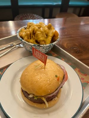 Opinions, tomato, and burger at Lekka Burger in New York City