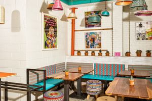 Sustainability is factored into every decision we make at Lekka Burger! We made the conscious choice to design a space that celebrates eco-friendly design!  at Lekka Burger in New York City