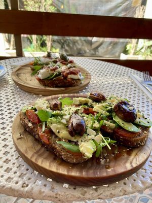Loaded sourdough   at Mosaic Cafe in Mallorca