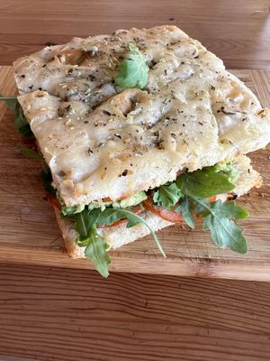 Avocado and tomato focaccia    at Mosaic Cafe in Mallorca