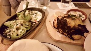 Roast hot pepper and cauliflower. Don’t be put off by the burnt look. It was delicious.  at TLV Eatery in Budapest
