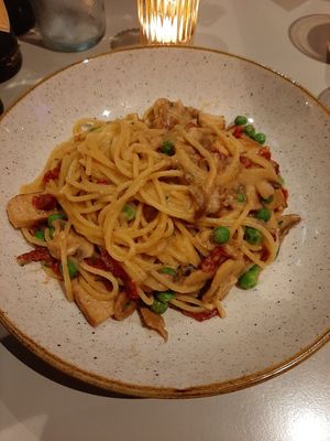 Kentucky pasta, fully vegan at Spaghetti Factory in Bern