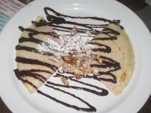 Chocolate, walnut and fruit yoghurt crepe (vegan) at Vegalite in Brno