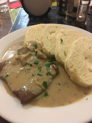 Sauce with dumplings at Vegalite in Brno