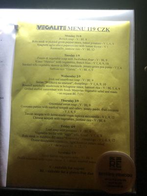 Menu  at Vegalite in Brno