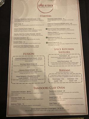 Menu at Spice Kitchen in Tampa
