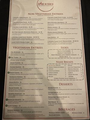 Menu at Spice Kitchen in Tampa