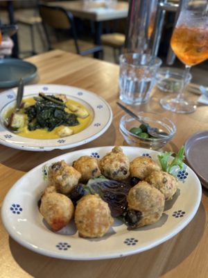 Fave e Cavolo Nero (back) and Pittule  at Alba in Newtown