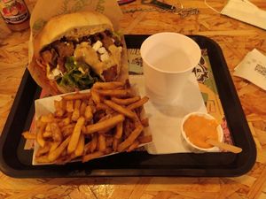 Kebab + "feta cheese" + fries + samuraï sauce (spicy) at Végéman in Strasbourg