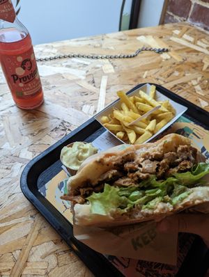 Kebab menu (döner, Pommes or salad, drink) 14€ at Végéman in Strasbourg