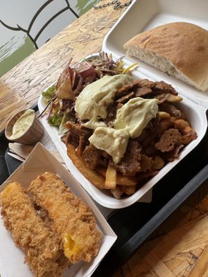 Vegan kebab plate and vegan cheese sticks  at Végéman in Strasbourg