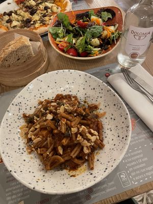 vegan pasta with mixed salad  at Il Melograno in Trieste