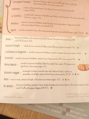Menu at Il Melograno in Trieste