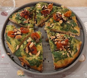 Frà Grà gustosa: pesto di rucola, pomodorini semidry, capperi croccanti, polvere di olive, petali di mandorle at Il Melograno in Trieste