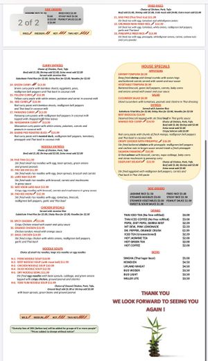 Menu page 2 at My Thai Cafe & Sushi Bar in Bloomington