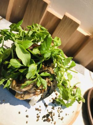 Focaccia with mushrooms at MESA Restaurant in Paris