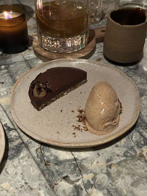 raw chocolate cake  at MESA Restaurant in Paris