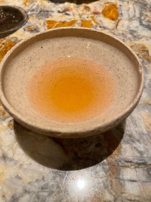 Palate cleanser between courses - cold ginger soup at MESA Restaurant in Paris