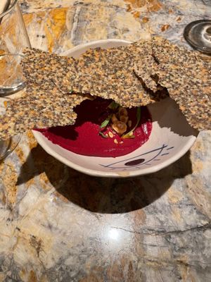 Beetroot dip with crackers at MESA Restaurant in Paris