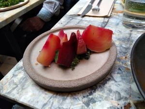Beetroot infused with coffee at MESA Restaurant in Paris