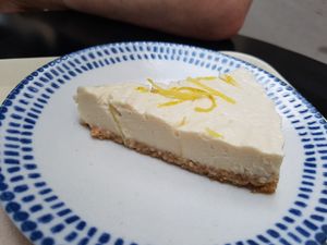 Lemon cheesecake at Peacefood Cafe in Montpellier