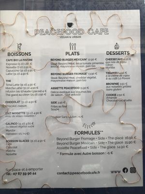 Le menu at Peacefood Cafe in Montpellier