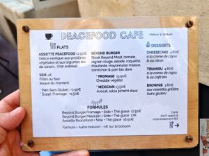 Menu at Peacefood Cafe in Montpellier