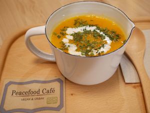 A simple soup made with organic ingredients: so tasty and nutritive... sure you'll like it! at Peacefood Cafe in Montpellier