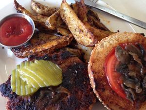 Garvey burger and herb potatoes at Soul Vegetarian - Highland in Atlanta