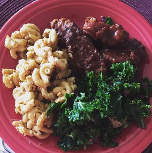 Mac and cheese with bbq kale bone twists at Soul Vegetarian - Highland in Atlanta