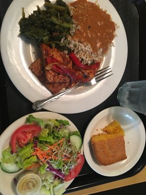 Dinner-Rice and gravy, bbq tofu at Soul Vegetarian - Highland in Atlanta
