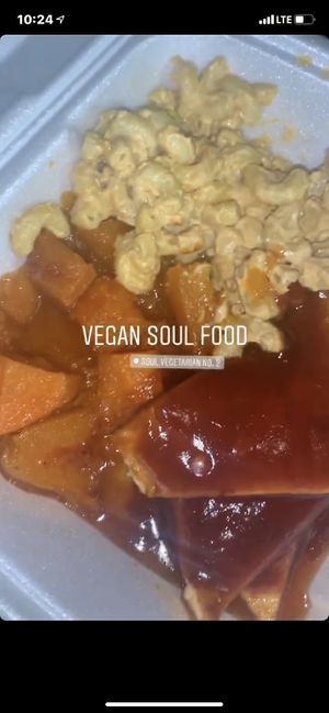 BBQ tofu, yams, Mac  at Soul Vegetarian - Highland in Atlanta