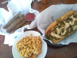 Philly, mac n cheese, & kalebone at Soul Vegetarian - Highland in Atlanta