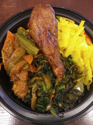 Okra'Swiss Chard'Mac n Cheese at Vege Kingdom Cafe in Newark