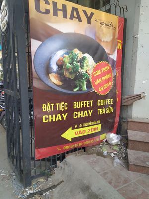 The sign of the restaurant in the street at Manda in Ho Chi Minh City