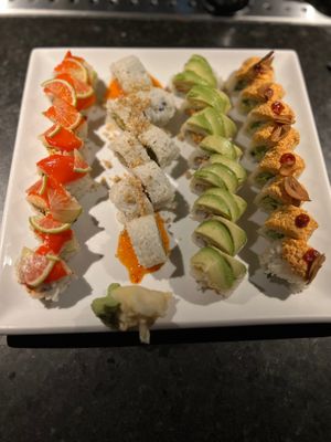 Coco caliente, Avocado Tempura roll, spicy tofu, and Tofoo Fighters at Dragon King's Daughter in Louisville