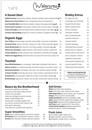 Menu at Watercress in Kuta