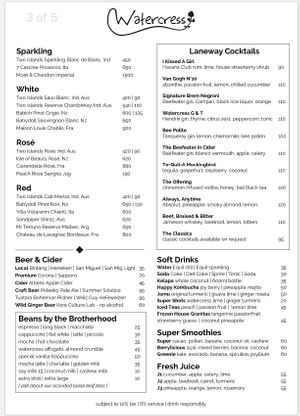 Menu  at Watercress in Kuta