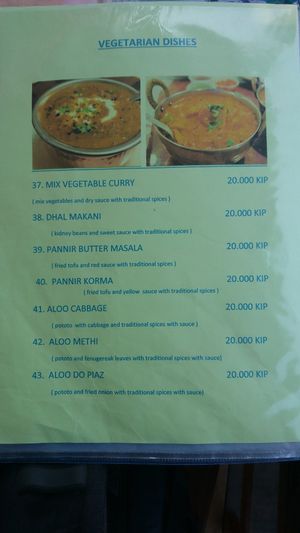 Menu at Chennai in Luang Prabang
